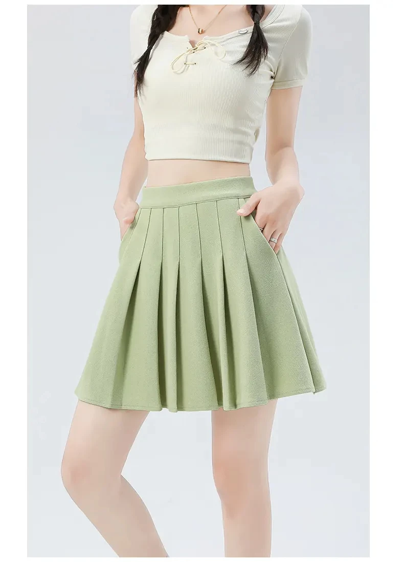 Women High Waist Pleated Skirt with Pockets A-line Mini Skirt Built-in Shorts Preppy Tennis School Uniform Casual Skirt