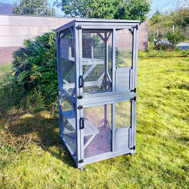 

Custom Grey Waterproof Wooden Multi-Level Cat Villa House For Large Pets For Backyard Outdoor Living