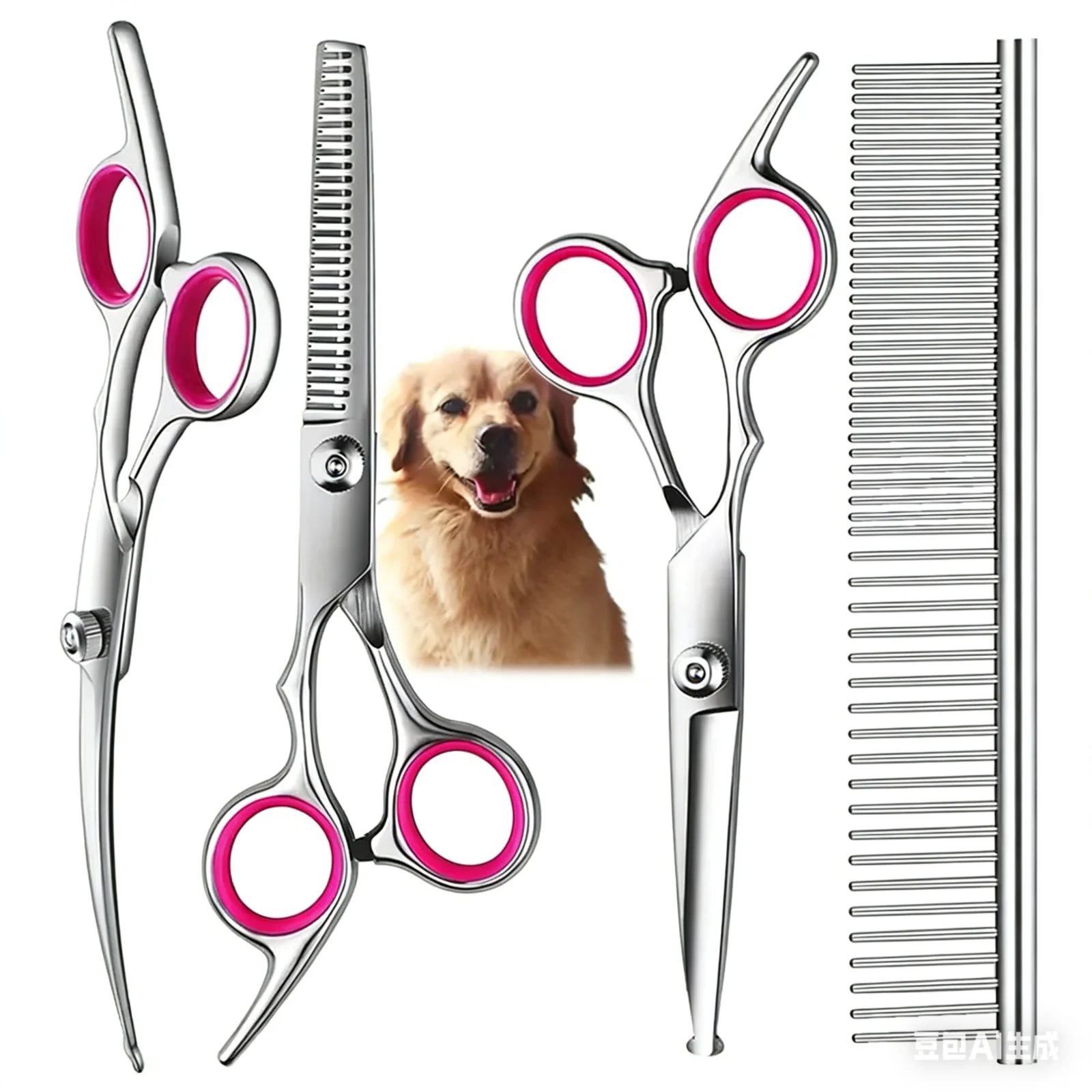 Premium Pet Grooming Scissors Set - Safety Round Tip, Stainless Steel Shears For Dogs & Cats