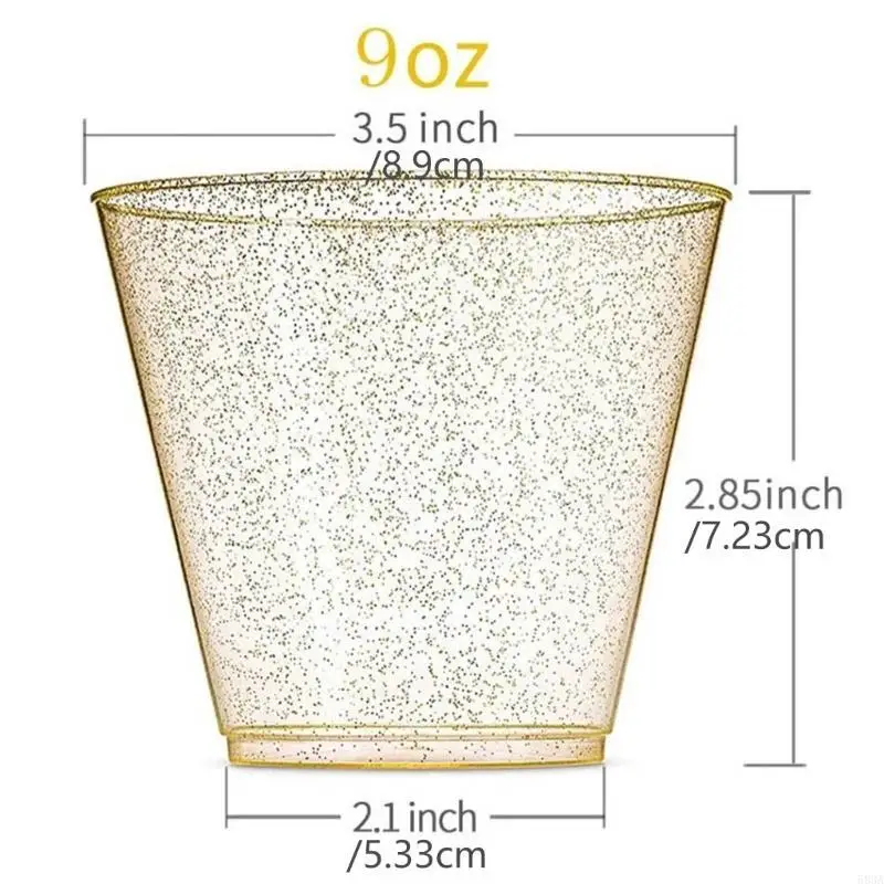 

100Pcs Disposable Hard Plastic Cups With Gold Glitters Drinking Cup Easy to Use