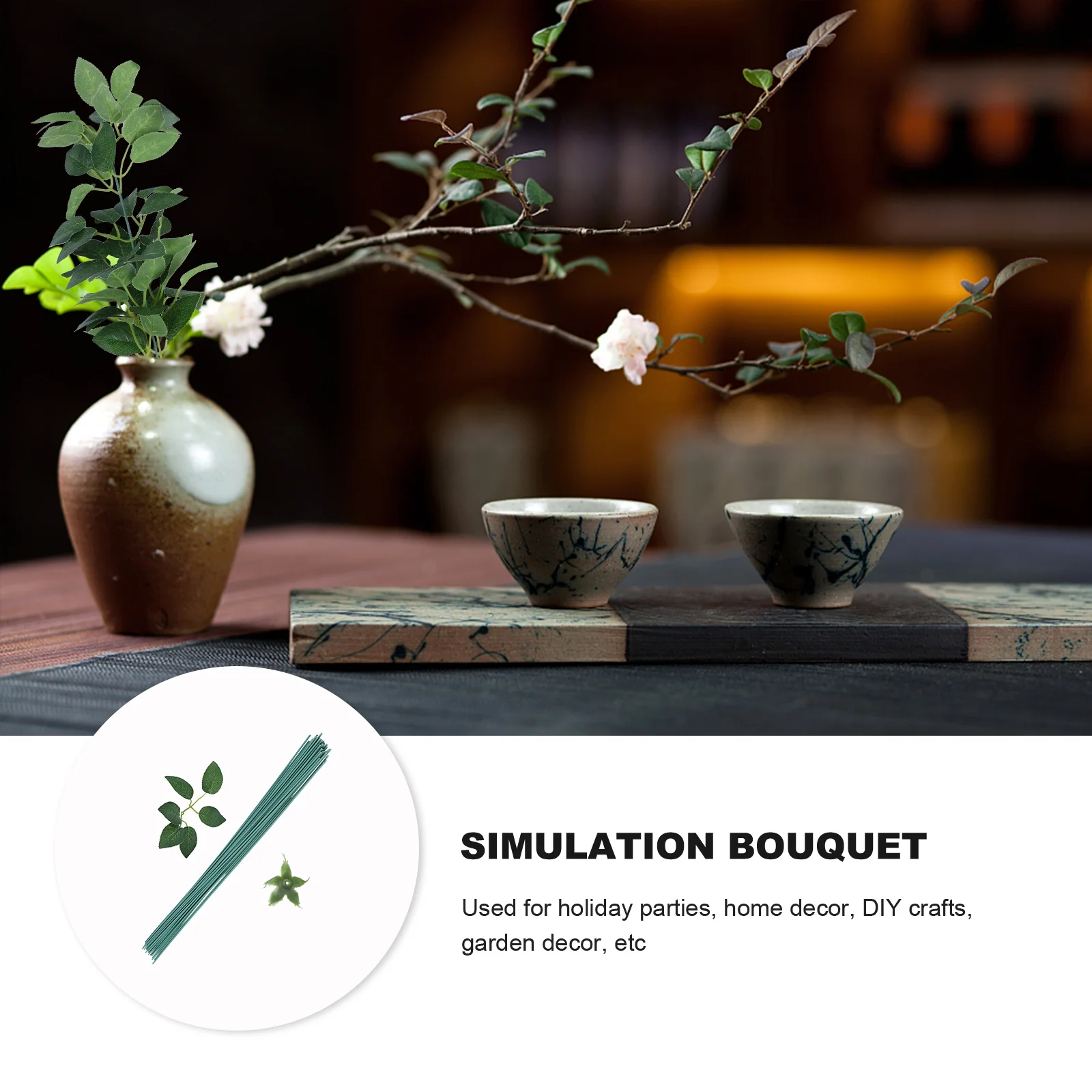 

90Pcs Fake Plant Leaves Green Sturdy DIY Making Material Simulated Flower Stems for Floral Home Garden Decor Fake Flower Stems