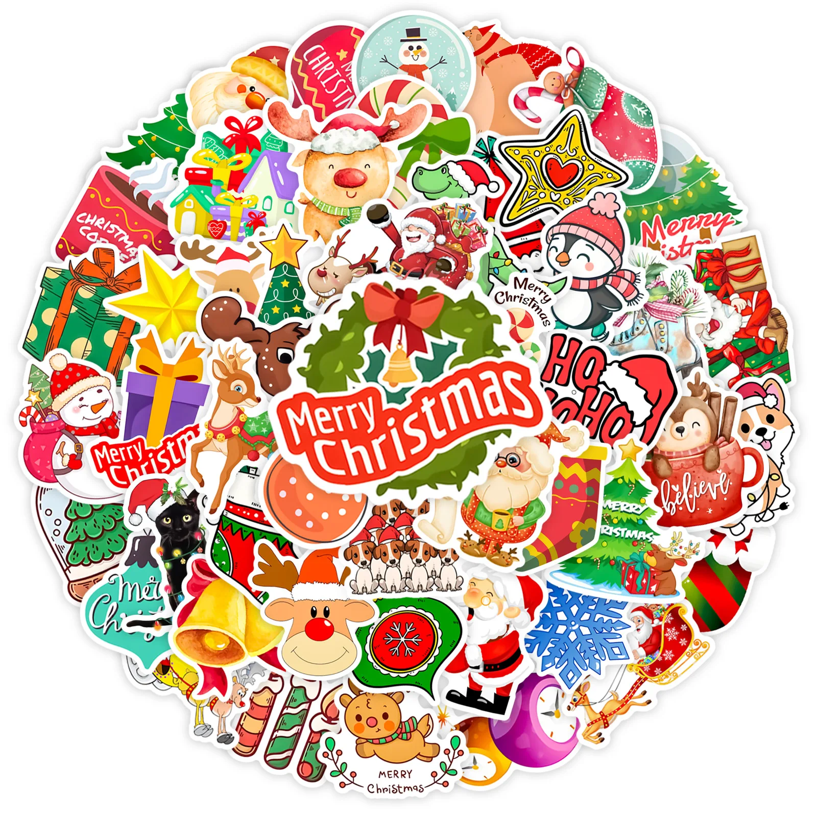 

10/50PCS Merry Christmas Sticker Cartoon Creative Fun Doodle Cute Waterproof Decal DIY Scooter Refrigerator Sticker Kids Toy