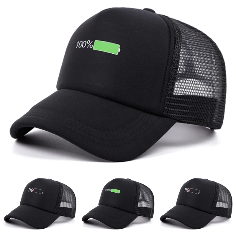 2026 New Hip Hop Skateboarding Hat Battery Display Printed Baseball Hat Daily Commuting Decoration Sunshade Hat Unisex Mesh Hat