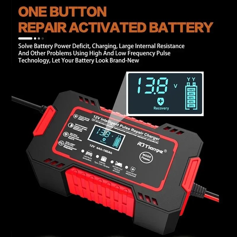 12V 6A Car Battery Charger Touch Screen Pulse Repair LCD Fast Charging Wet Dry Lead Acid Digital Display - Universal Charger