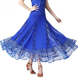 Nuova gonna moderna con paillettes da ballo gonna lunga a metà corpo da sala da ballo abbigliamento da spettacolo di danza