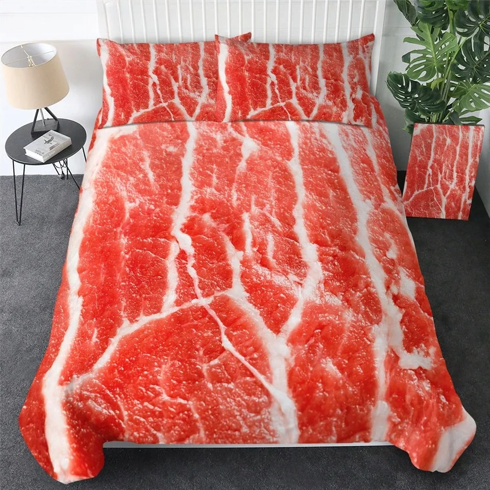 Food Beef Bedding Set 3D Fresh Meat Duvet Cover King/Queen Size Delicious Seafood Sashimi Drumstick Steak Realistic Quilt Cover