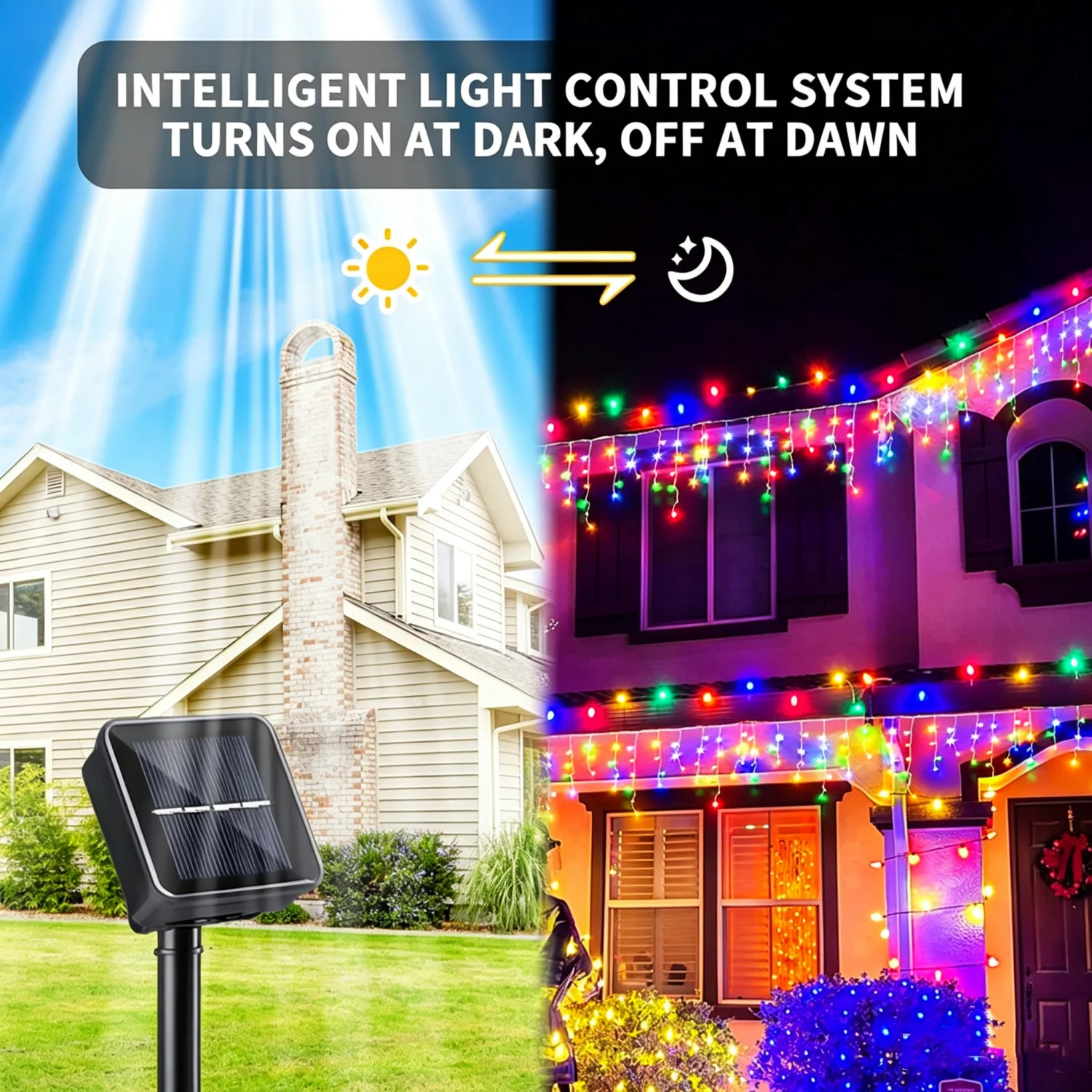 96/162 LED Solar Icicle String Lights Outdoor Eaves Curtain Fairy Light Garden Balcony Stairs Decor Lights for Christmas Holiday