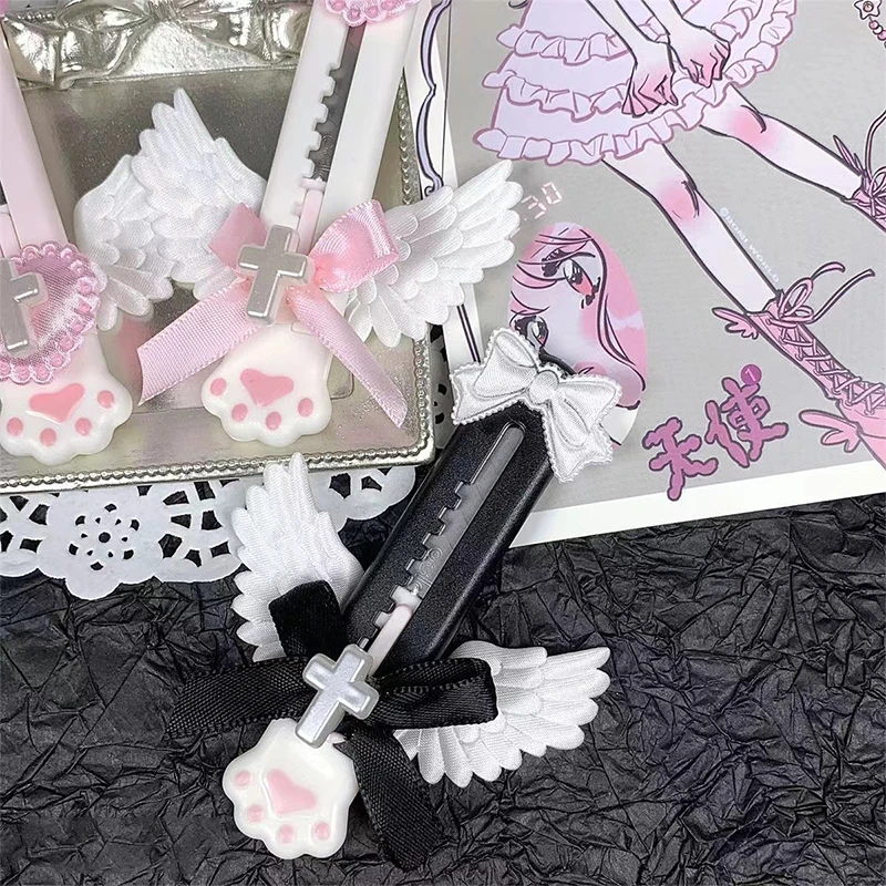 Girly Heart Cat Claw Angel Wings Portable Unboxing Utility Knife Mini Version Student Lovely Wing Bowknot Utility Knife