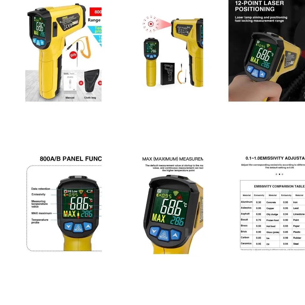  Portable Thermometer with Backlit -58 to 1472℉ Non Contact LCD Temp