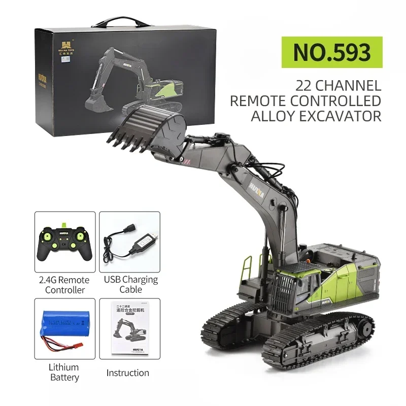 HUINA 1593 RC Graafmachine 1/14 Metaallegering Techniek Rupstrekker 2.4G Elektrische Afstandsbediening Auto Rc Voertuig Speelgoed voor kinderen