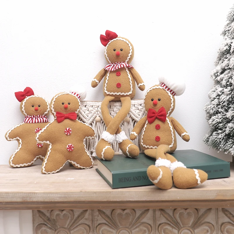 Christmas New Year Party Decoration For Home Plush Doll Gingerbread Man Xmas Tree Hanging Ornament Indoor Pendant Kid Gift Decor