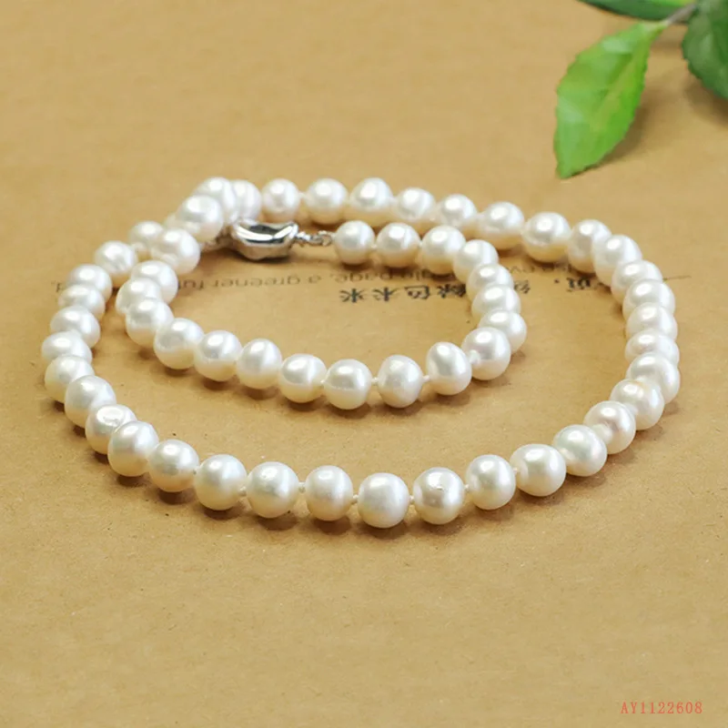

Natural Freshwater Pearl Necklace Near Round Pure Bead Mom Chain Jewelry