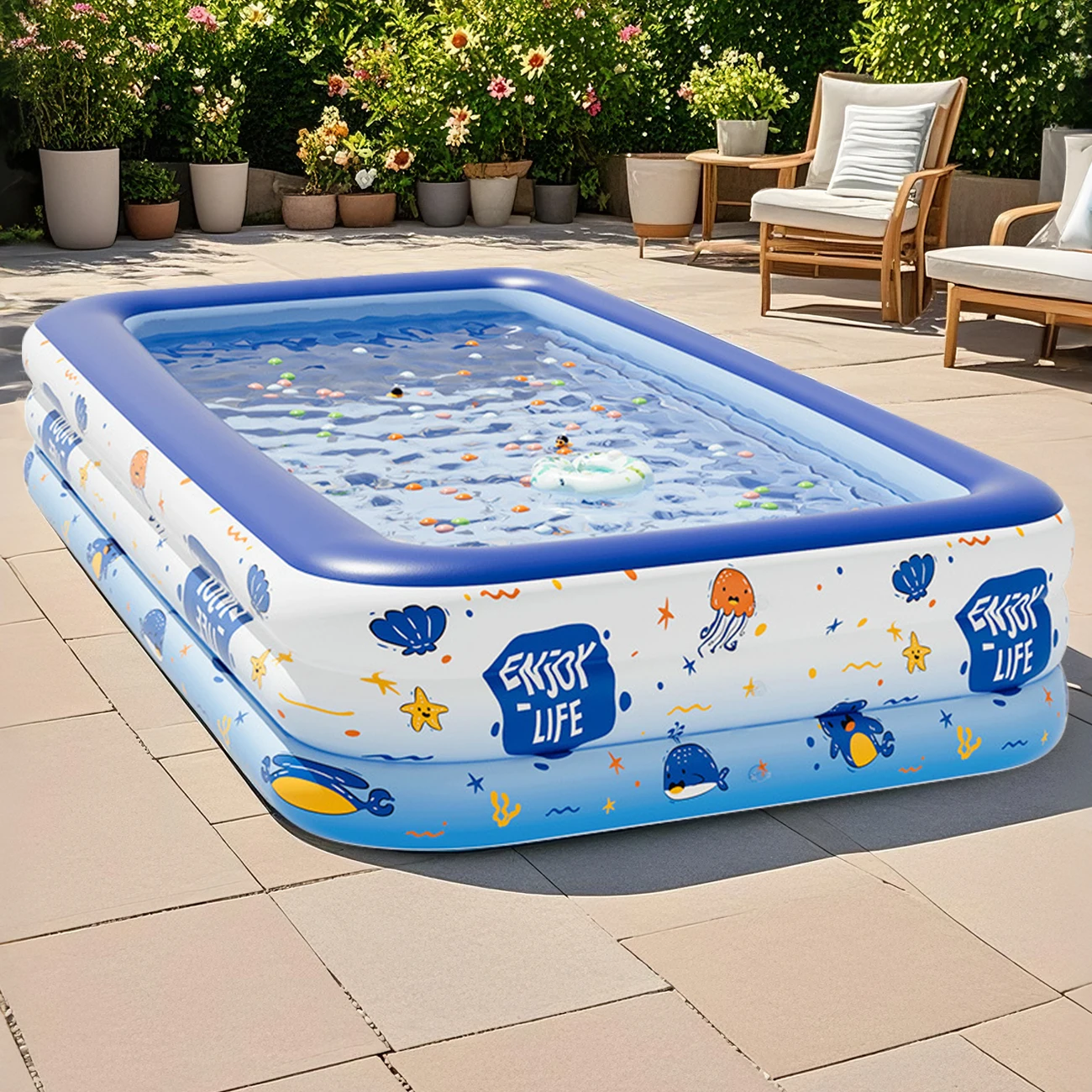 Grande piscine gonflable 1 pièce, idéale pour l'arrière-cour et le plaisir familial, conception aux couleurs vives