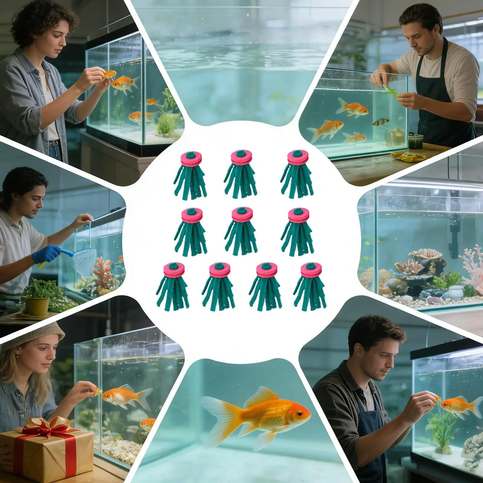 10 Stück Aquarium-Legenetz, dekorativer schwimmender Eiersammler, Grasversteck für Betta-Frauen zum Ausruhen, Füttern und Schutz – Detail 6