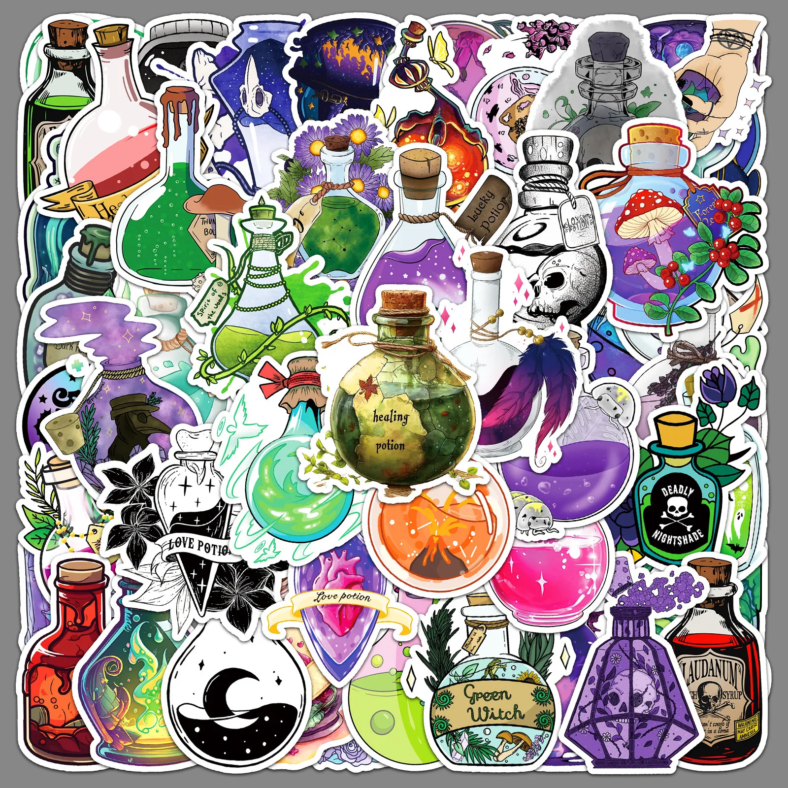 

50PCS Magic Potion Stickers Funny Graffiti Sticker Cartoon Decals Toy DIY Luggage Laptop Phone Guitar Car Bike Skateboard Gifts