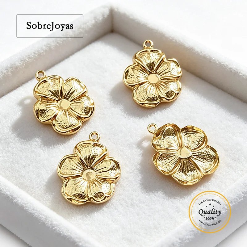 Connector Hibiscus Flower Charm Drop Pendant for DIY Jewelry Making Accessories 14K Gold Filled
