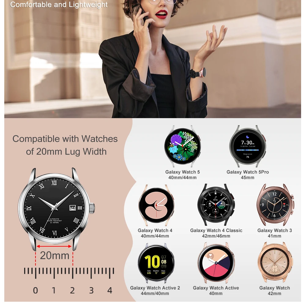 Scrunchie Strap for Samsung Galaxy Watch 5/4 40mm 44mm/Galaxy Watch 5 Pro, 20mm Elastic Cute Fabric Band For Amazfit GTS 4