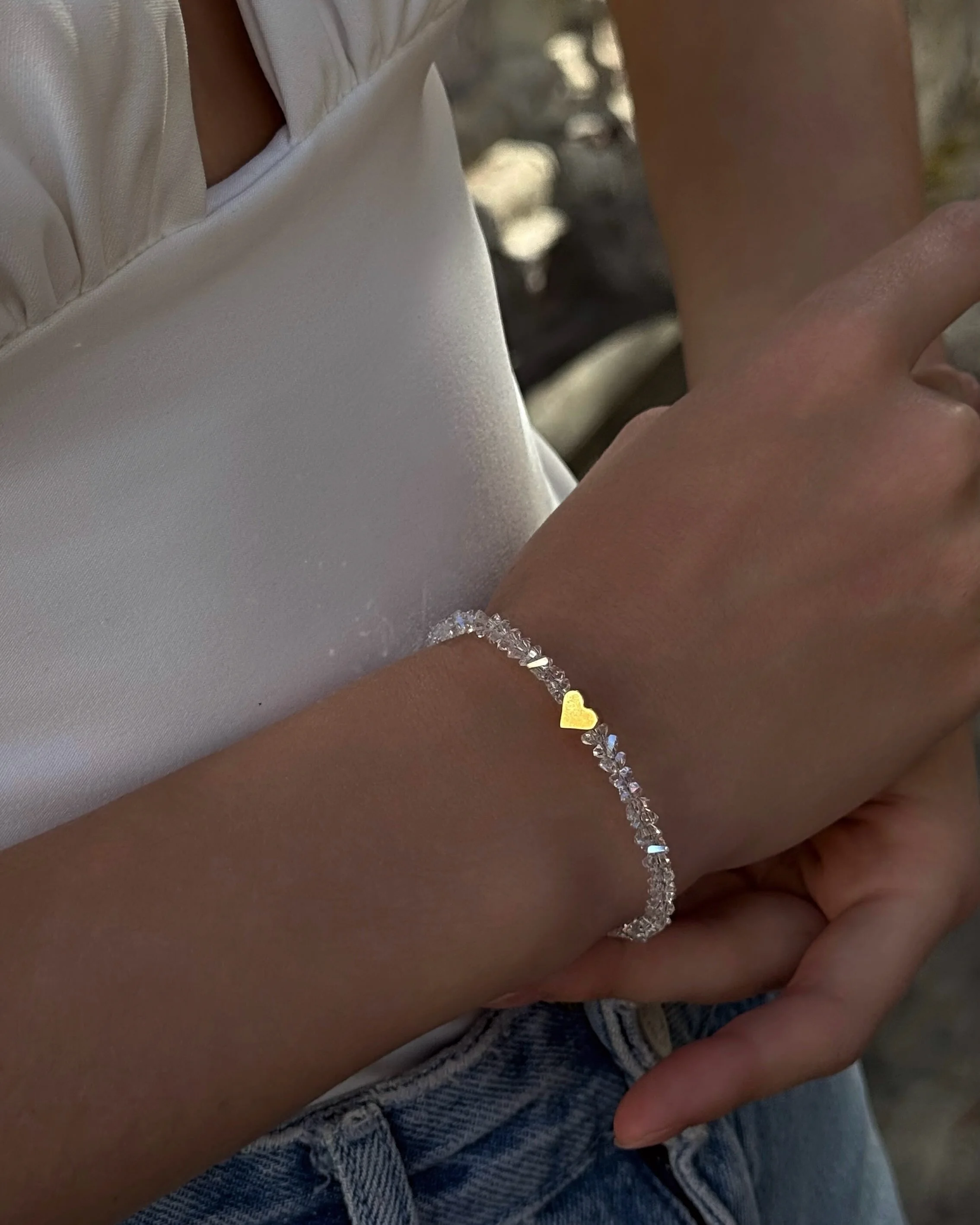 Shiny Transparent Crystal Irregular Heart Beaded Bracelet for Women Korean Mulit-cut Pink Glass Chain on the Hand Jewelry Girls