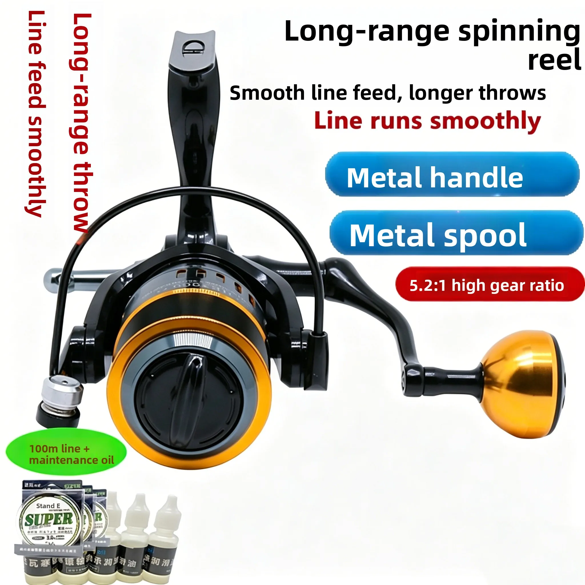 dawa-hanbao-spinning-reel-metal-sea-rod-surf-fishing-large-grip-ball-gear-arm-oscillating-wheel-road-fishing-line-outfit