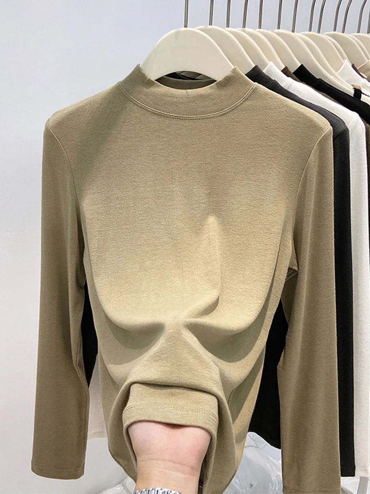 

Новая модная женская терморубашка с воротником-стойкой, облегающая флисовая зимняя многослойная верхняя женская одежда