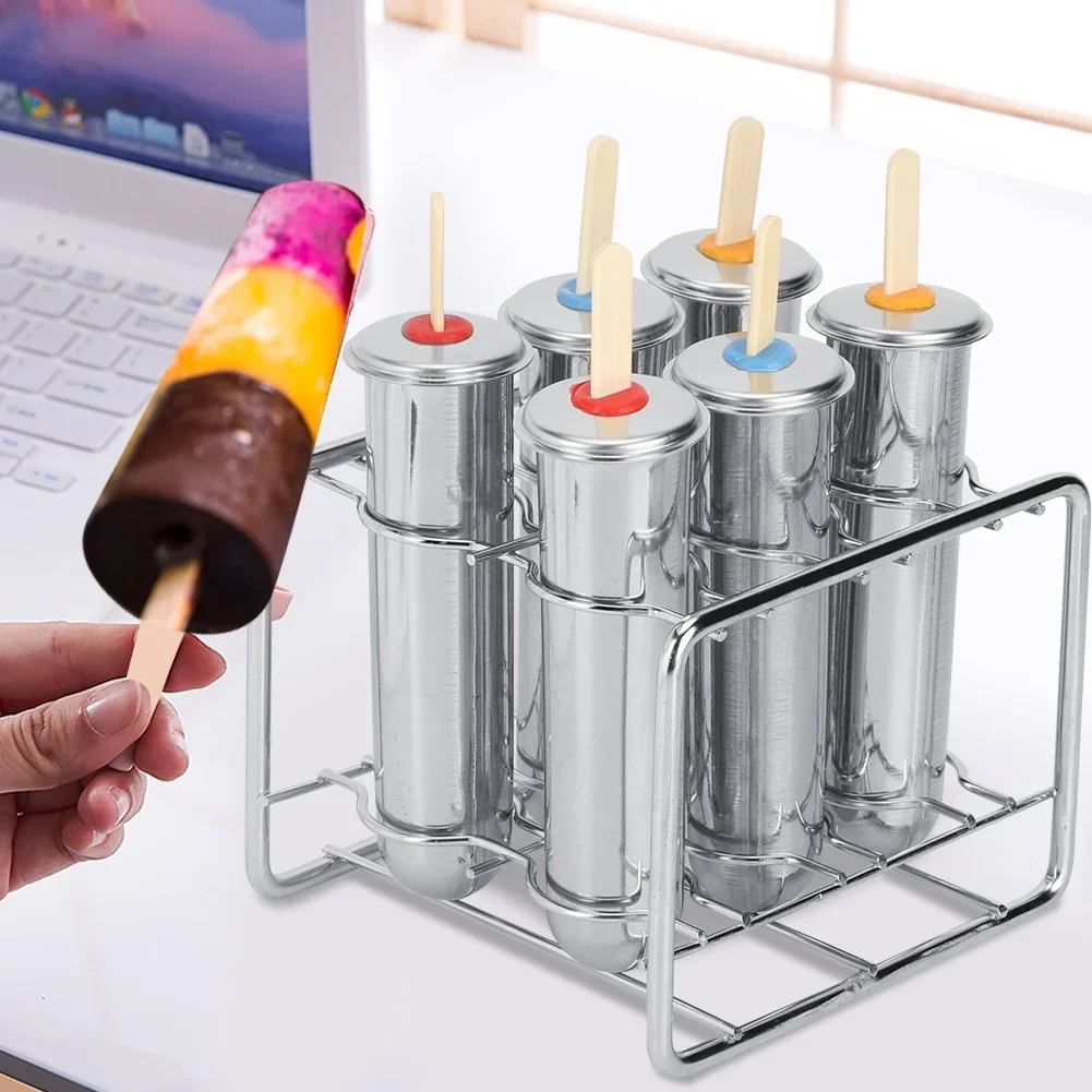 6Pcs 304 Stainless Steel Ice Cream Mold Set, Double Groove Round Cup Freezing Mould for Ice Cream Making