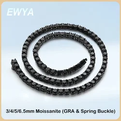 EWYA GRA Certified Full 3/4/5MM Black Moissanite Tennis Necklace for Women Men S925 Plated White Black Gold Neck Chain Necklaces
