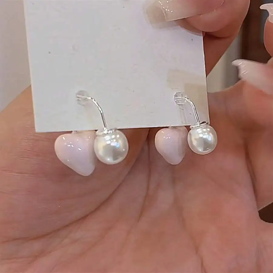 

Simple Alloy Heart And Pearl Drop Earrings For Women Romantic Minimalist Jewelry