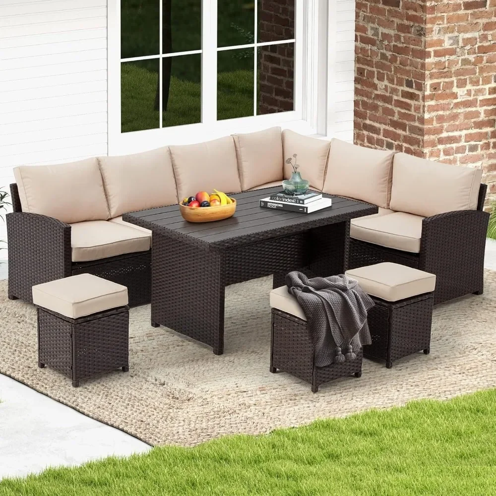 Furniture Set Outdoor Sectional Sofa Conversation Set All Weather  Couch Dining Table & Chair