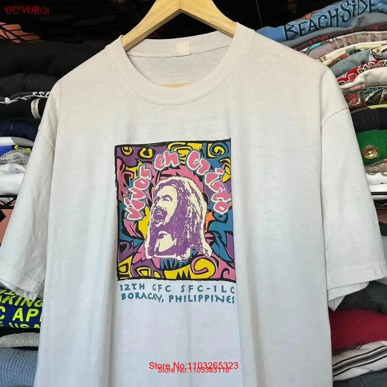 Camiseta Vintage XL 90s Vivos em Cristo Jesus Boracay Filipinas ArT, Estilo Streetwear Lavado, Confortável para Uso Diário