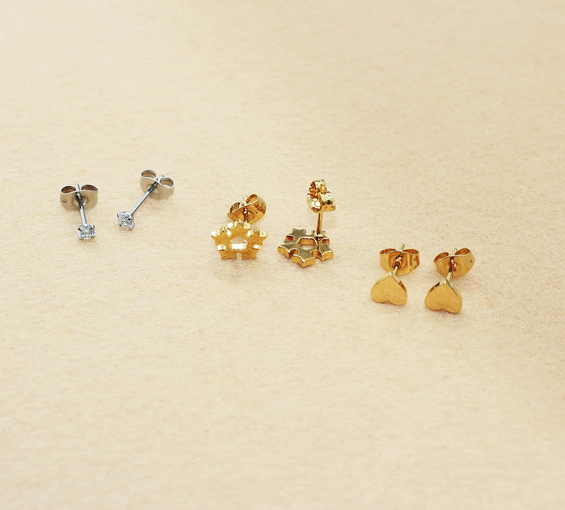 1Pair Stainless Steel Stud Earrings Stars Hearts Classical Design For Men Women Anti-Allergy  Fashion Brief Style