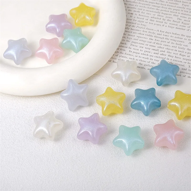 Summer style 50pcs/lot color glitter effect cartoon stars shape acrylic beads with hole diy jewelry garment hair accessory