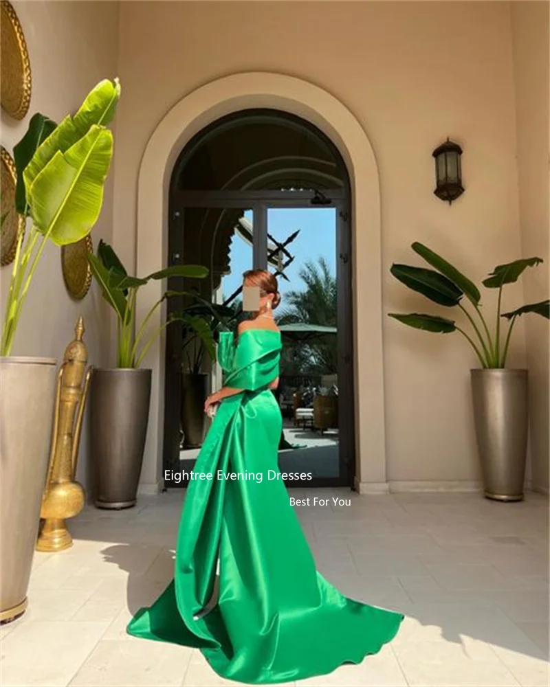 Eighree Green Saudi Arabia Prom Dresses One Shoulder Mermaid Stain Vintage Pleat Robes De Soirée 2024 Long Evening Dresses