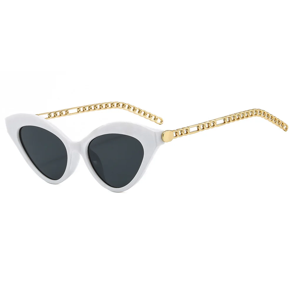 Trend Retro Small Frame Sun Protection Glasses Metal Chain Eyeglass Legs Triangular Cat Eye Sunglasses Ultra Light Glasses очки