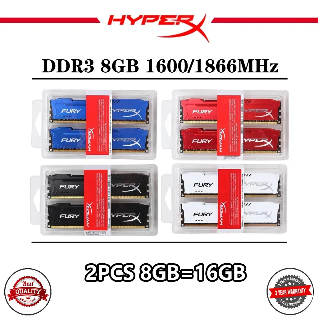 

16GB DDR3 RAM 2PCS 8GB Desktop Memory DIMM 1333/1600/1866MHz 240Pin 1.35V/1.5V RAM PC3- 10600 12800