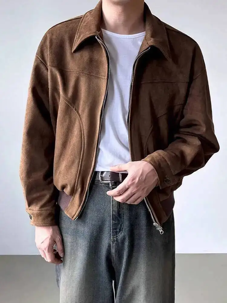 

2025 зимние нишевые дизайнерские мужские пальто с отложным воротником и двойной молнией, однотонные повседневные мужские куртки с карманами, новинка