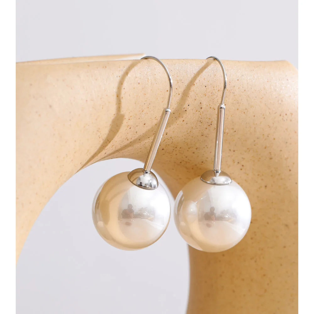 Yhpup Korean Style Imitation Pearls Round Drop Earrings Stainless Steel Elegant Chic Charming Jewelry for Women Gift Waterproof