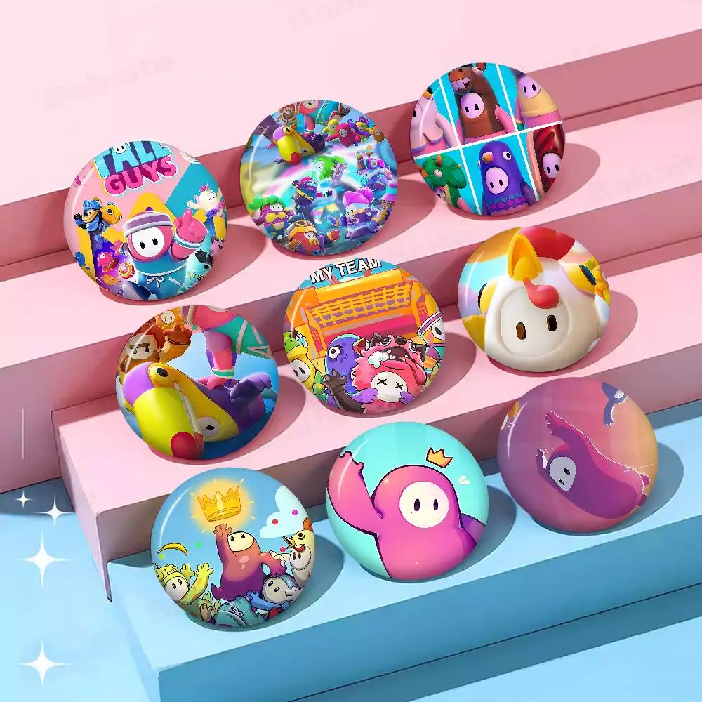 

Party Game Fall Guys Photo Brooches Creative Round Badge Gifts Pins 32/44/58mm