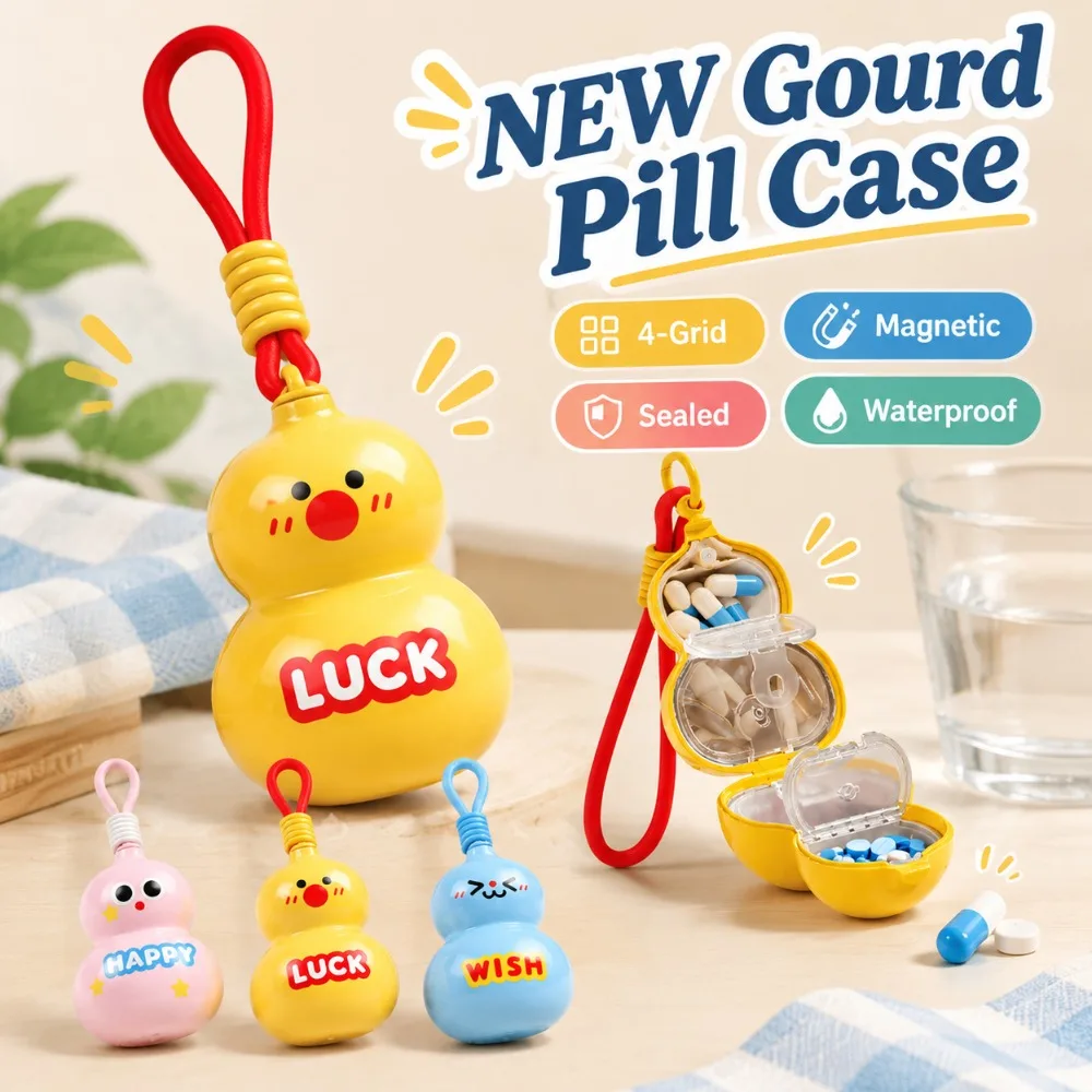 New Sealed Gourd Pill Case 4-grid Magnetic Portable Medicine Box Waterproof Shockproof Mini Pill Organizer Daily Carry