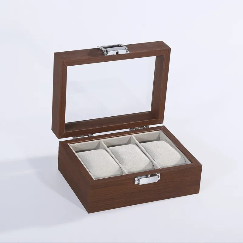 3 Slot Retro Walnut Wood Grain Wooden 3 Position Watch Storage Gift Boxes Watch Collection Storage Box