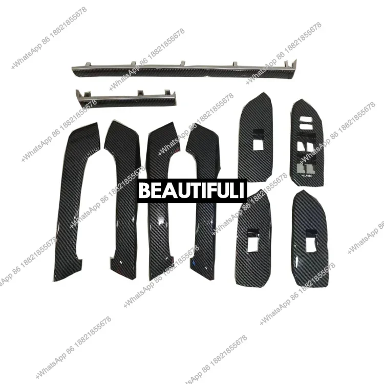 

10Pcs Car Upgrade Interior Carbon Fiber Decorative Kits Door Handle Decorative Trim Prado 2008-2021RHD Accessories