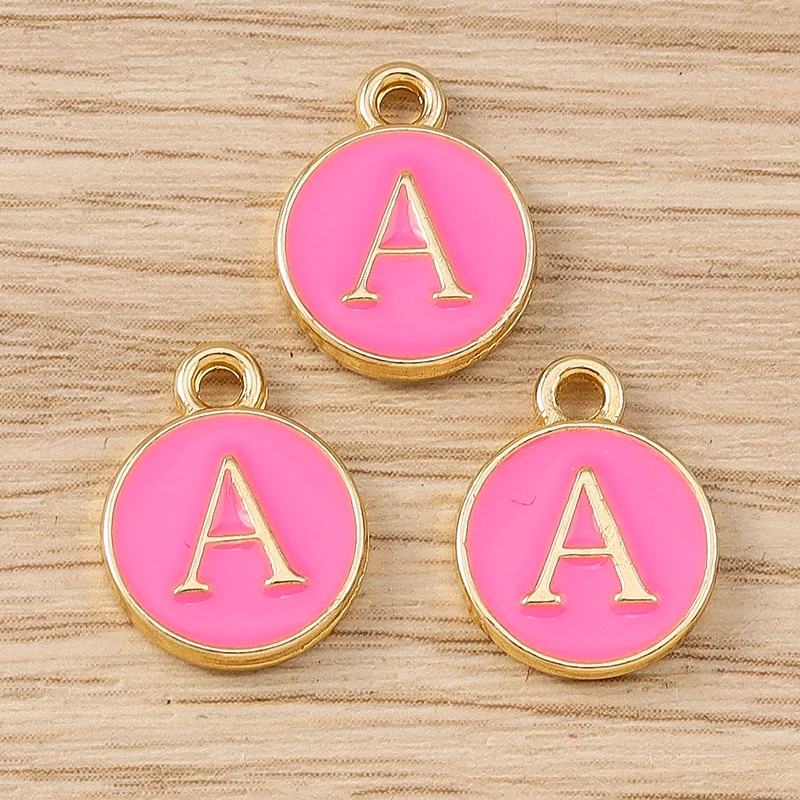 10 Stück niedliche, doppelseitige Buchstabenanhänger aus Emaille, Alphabet A-Z, zum Basteln von Schmuck, für Namens-Ohrringe, Halsketten und DIY-Bastelarbeiten. – Detail 3