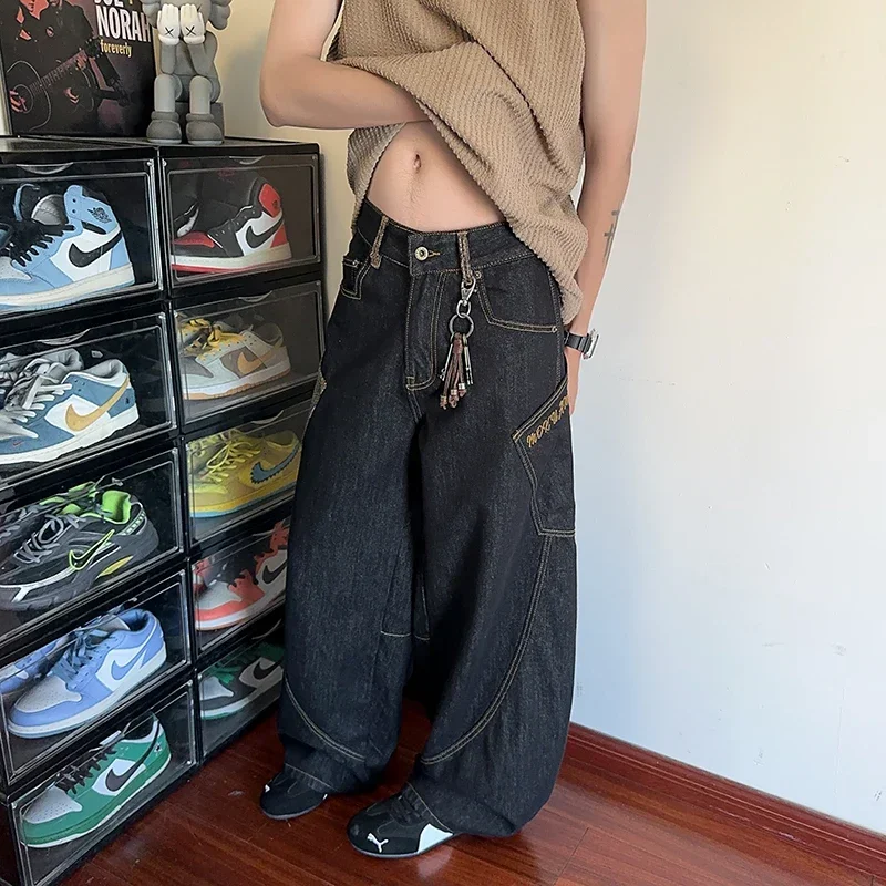 Scimitar-Jeans mit mehreren Taschen, Schlangenmuster, Teenager, Sommer, lockeres, weites Bein, amerikanische, trendige Marke, gerades Bein, Bodenhose, S-3XL