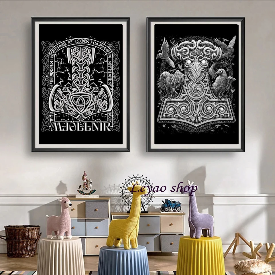 Diamond Painting Norse Mythology Vikings Thor Hammer Full Diamond Embroidery Landscape Cross Stitch Kits Rhinestone Picture