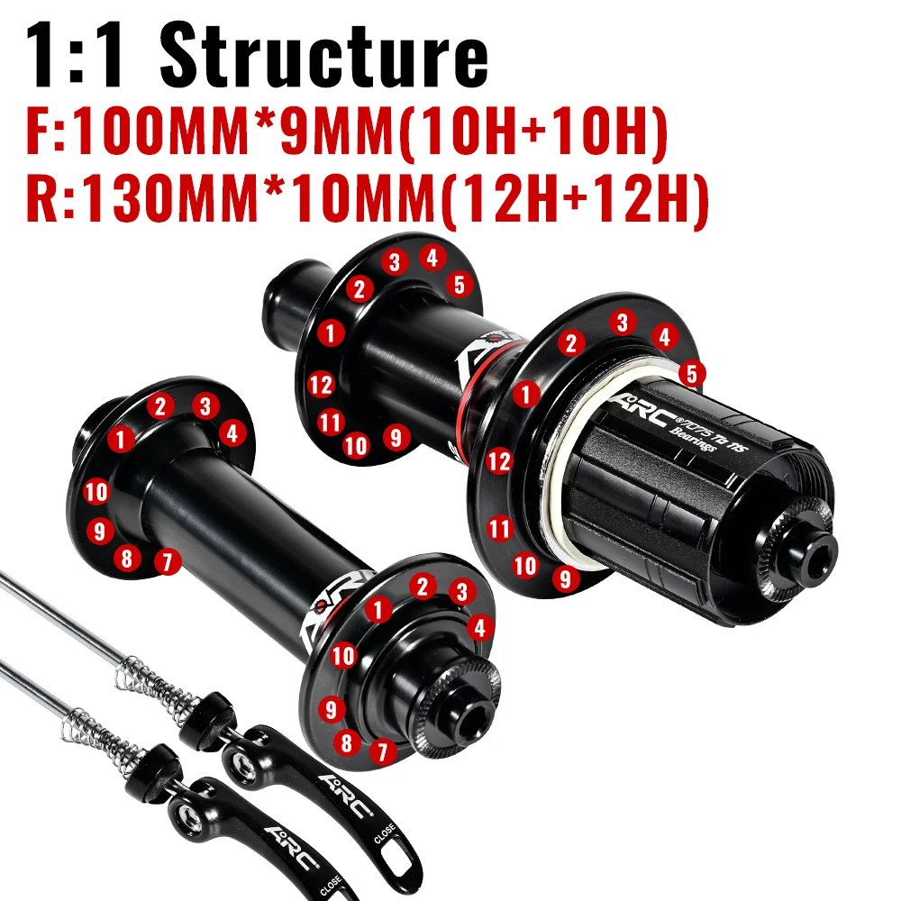 ARC Road Bike Hub, 4 Pawls, 48 Clicks, Front 100mm, Rear 130mm, NBK Bearing, 20/24 Holes, V Brake, Ultralight 280g, 8-11 Speed