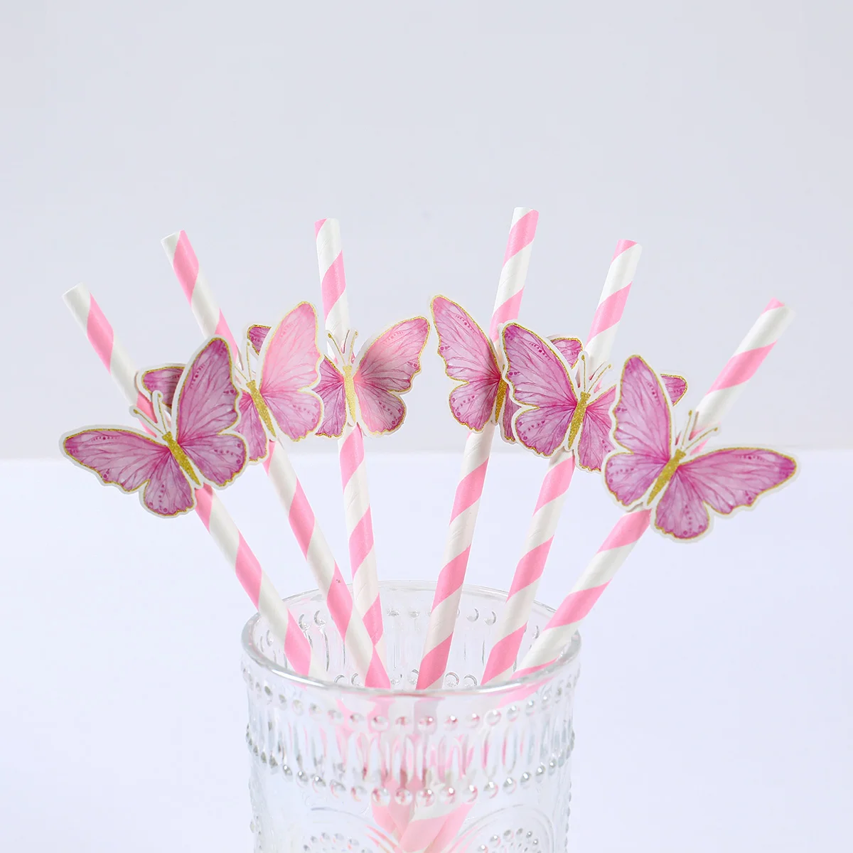 Pink Butterfly Paper Straw Girls Birthday Party Supplies Purple Butterfly Birthday Decoration Butterfly Theme Baby Shower Decor