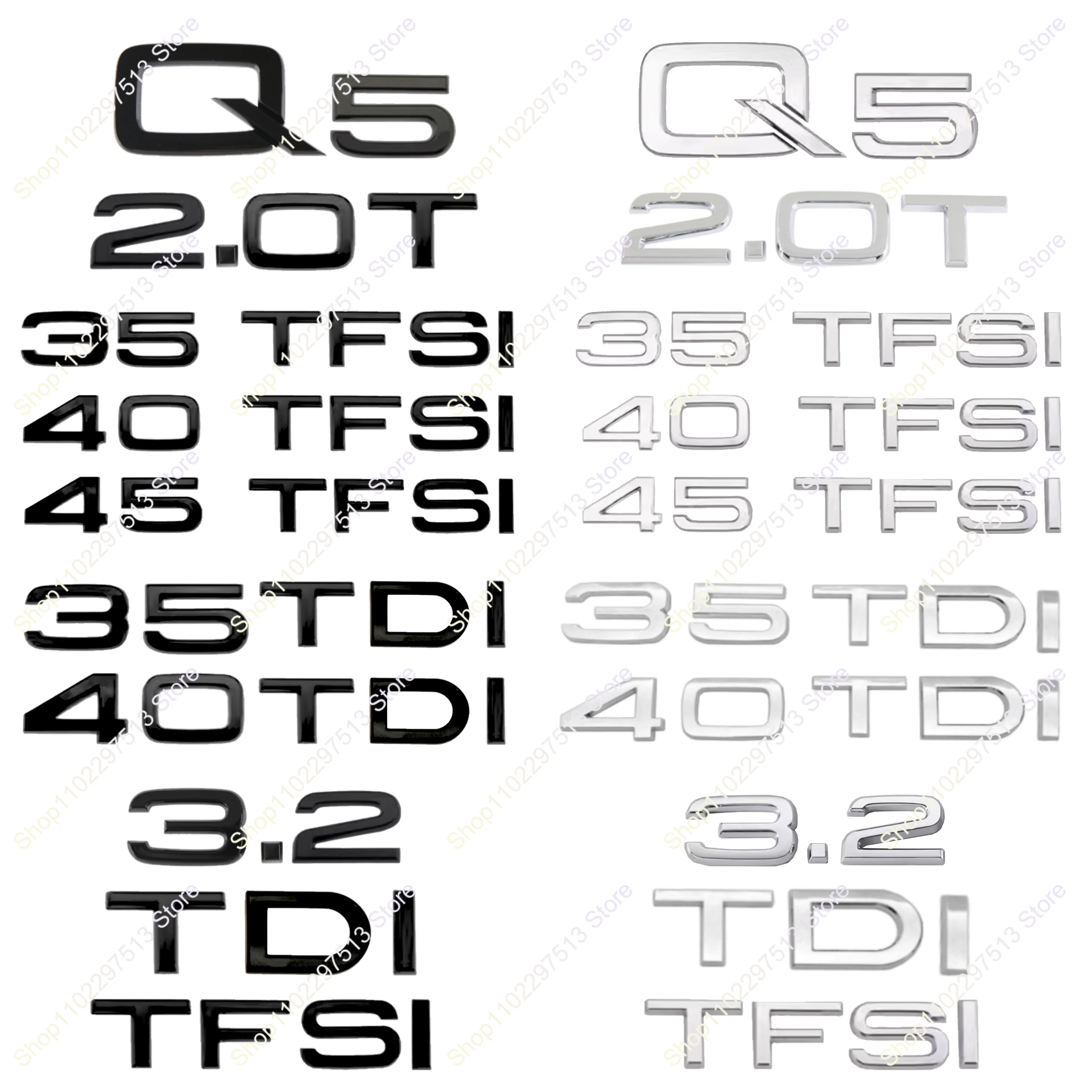 2.0T TDI TFSI 35TFSI 40TFSI 45TFSI 35TDI 40TDICar Trunk  ABS Logo Badge Emblem for Q5 Series Sticker Accessories