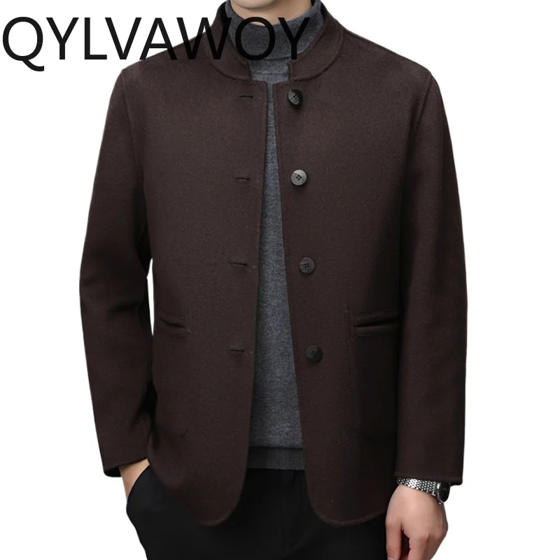 QYLVAWOY 100% Pure Wool Coat Man Overcoat Stand Collar Men Jacket Reversible Trench Coat Men Clothing 2026 Autumn Winter Jaqueta