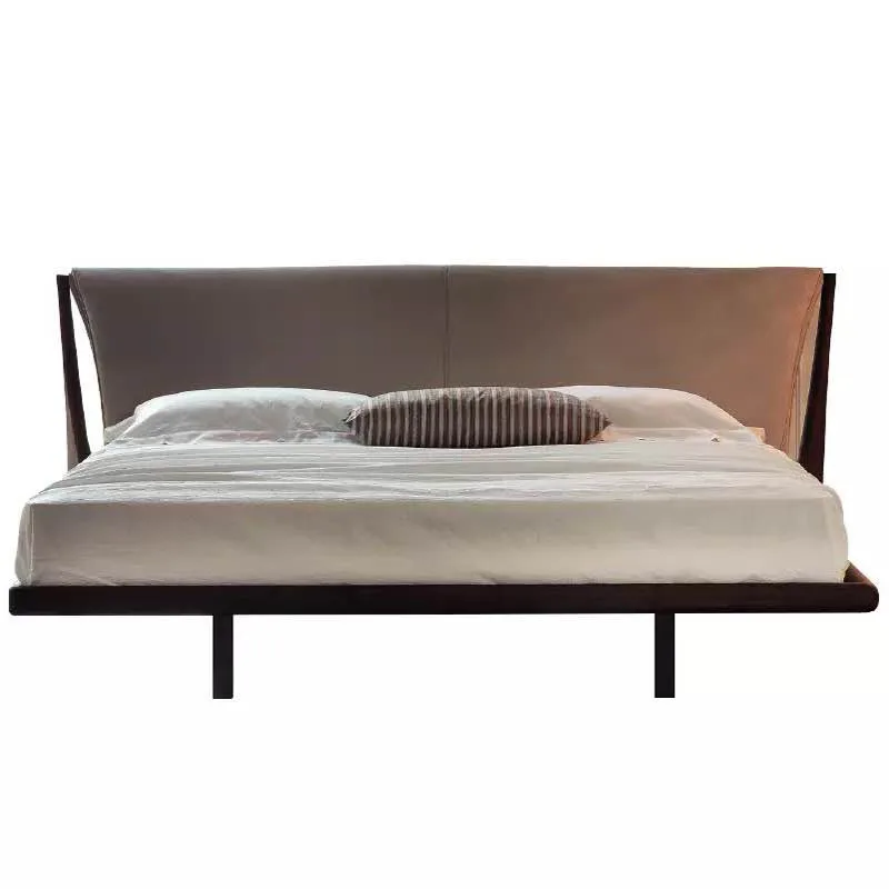 

Black walnut double bed simple modern all solid wood leather soft bed