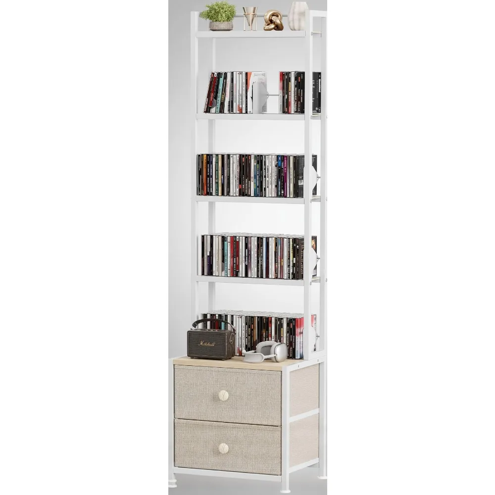 

5-Tier CD DVD Storage Rack with Drawers, Adjustable Media Organizer Shelf for Living Room & Office