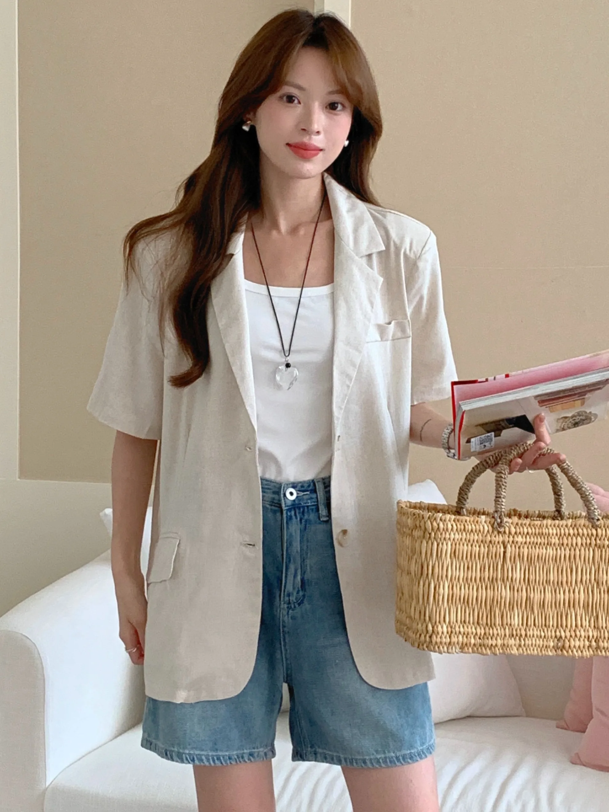 

Новый летний женский костюм из хлопка и льна: свободный повседневный топ, универсальный, качественный, модный, для работы и отдыха